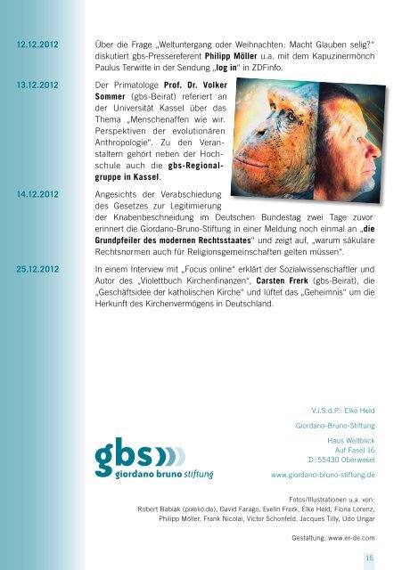 Chronologie der Ereignisse 2012 - Giordano Bruno Stiftung