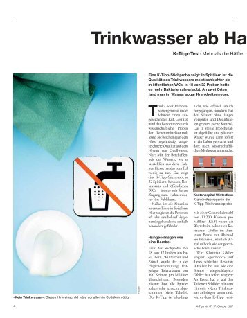 Trinkwasser ab Ha K-Tipp-Test