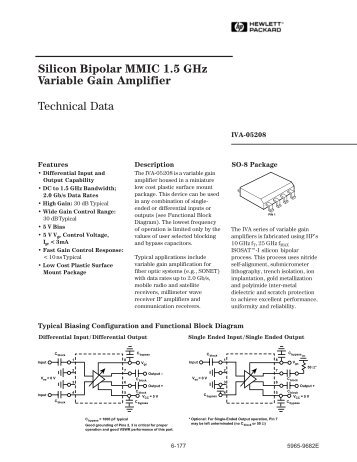 Silicon Bipolar MMIC 1.5 GHz Variable Gain Amplifier Technical Data