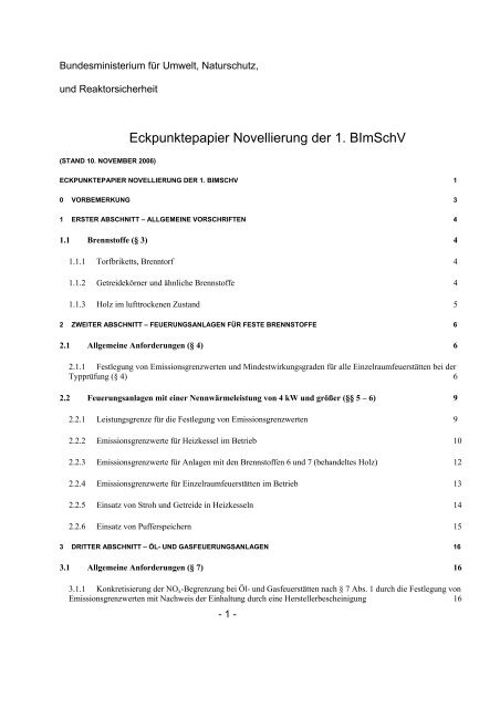 Eckpunktepapier Novellierung der 1. BImSchV