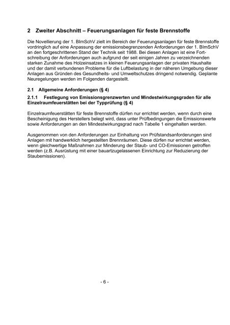 Eckpunktepapier Novellierung der 1. BImSchV