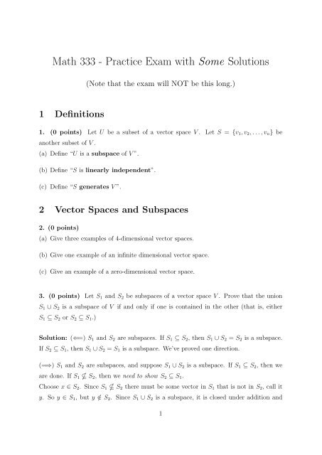 Math 333 Practice Exam With Some Solutions