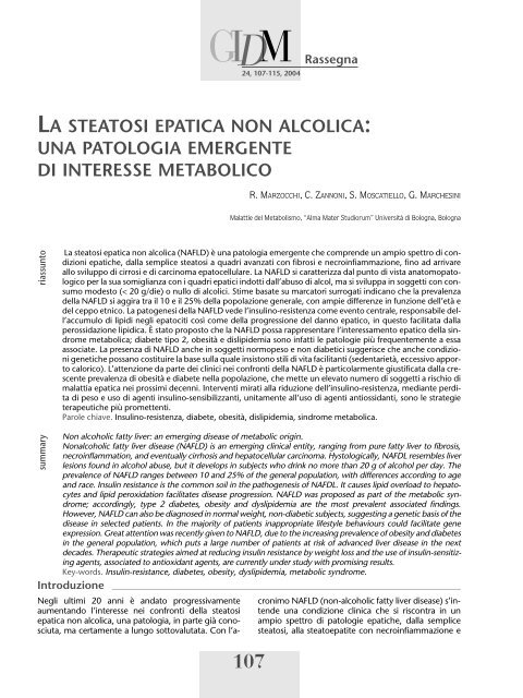 La steatosi epatica non alcolica: una patologia emergente di ...