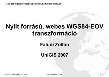 Nyílt forrású, webes WGS84-EOV transzformáció