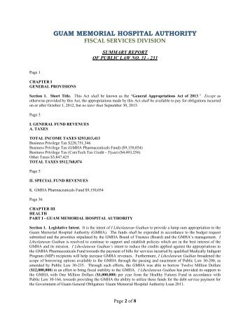 summary report of public law no. 31-233 - Guam Memorial Hospital ...