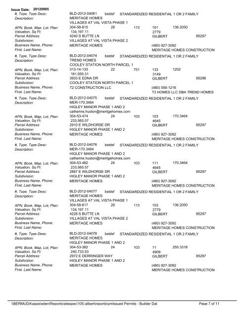 Building Permits Issued during Dates: 20120903 - 20120907