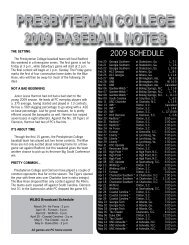 PRESBYTERIAN COLLEGE 2009 BASEBALL NOTES