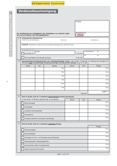 Verdienstbescheinigung zum Antrag auf Wohngeld (pdf ... - Lüneburg