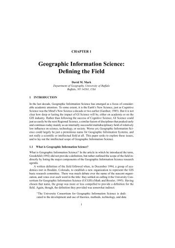 Geographic Information Science: Defining the Field - Department of ...