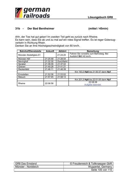 Lösungsbuch GR8 - Das Emsland - German Railroads