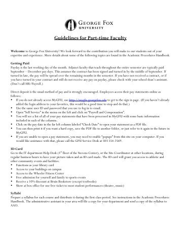 Guidelines for part-time faculty - George Fox University