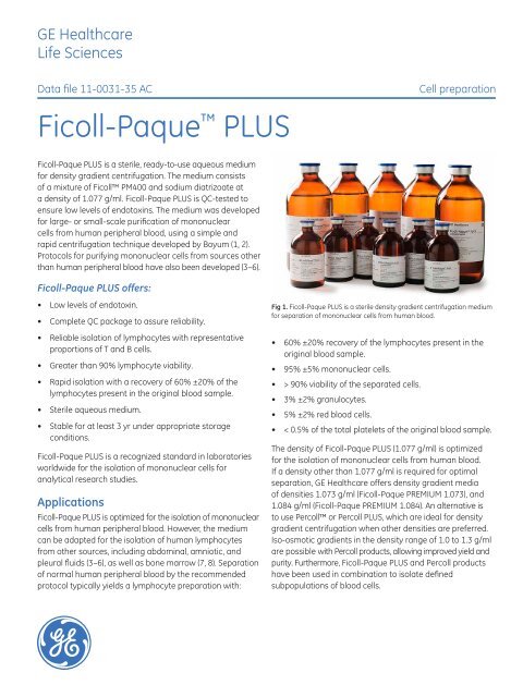 Pdf Ficoll Paque Plus Data File Pdf Ficoll Paque Plus Data File