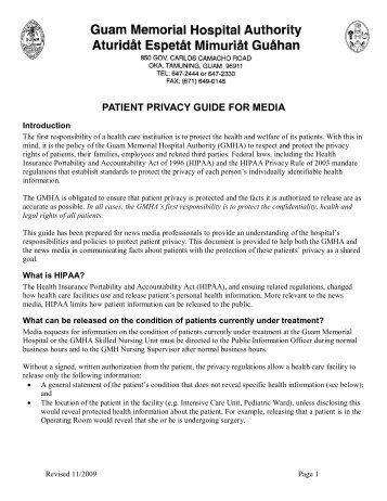 GMHA Patient Privacy Guide for Media - Guam Memorial Hospital ...