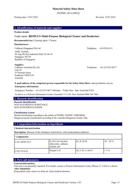 bioplus msds - Globe Australia