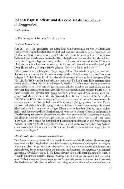 Johann Baptist Schott und das neue Knabenschulhaus in Deggendorf