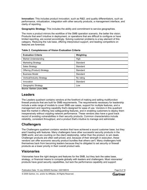 Research Magic Quadrant for SMB Multifunction ... - Firewall Systems