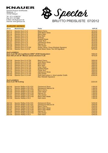 SPECTOR PREISLISTE_072012UVP.indd - Gknauer.de