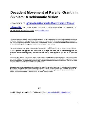 Decadent Movement of Parallel Granth in Sikhism: A schismatic Vision