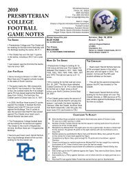 2010 PRESBYTERIAN COLLEGE FOOTBALL GAME NOTES