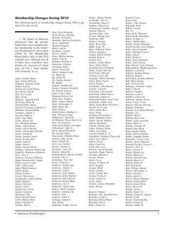 Membership Changes During 2010 1 American Psychologist