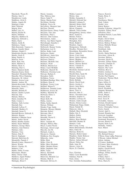 Membership Changes During 2010 1 American Psychologist