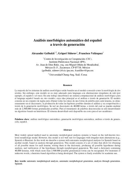 Análisis morfológico automático del español a través de generación