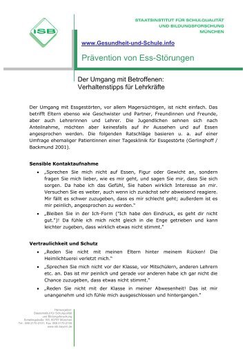 Prävention von Ess-Störungen - Gesundheit und Schule