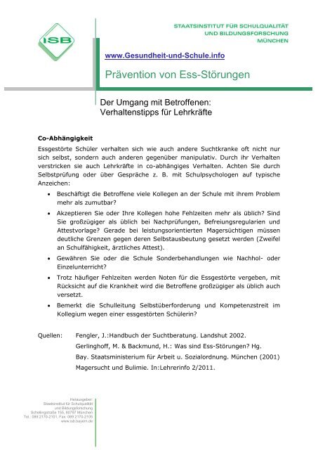 Prävention von Ess-Störungen - Gesundheit und Schule