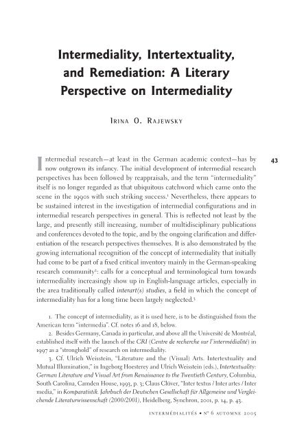 Intermediality - Centre de recherche sur l'intermédialité (CRI ...