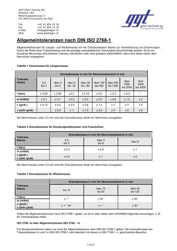 Allgemeintoleranzen nach DIN ISO 2768-1 - GGT Gleit-Technik AG