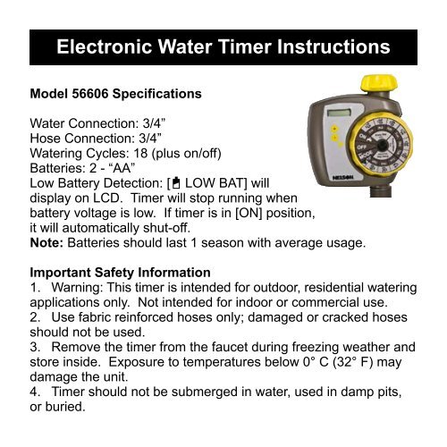 Electronic Water Timer Instructions Smarthome