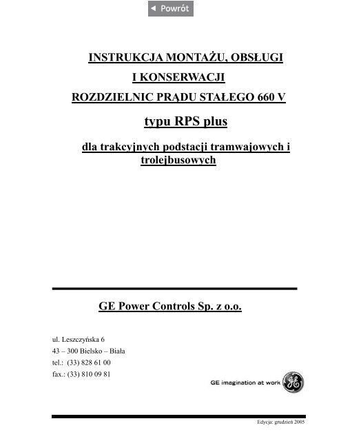 Instrukcja obsługi - G E Power Controls