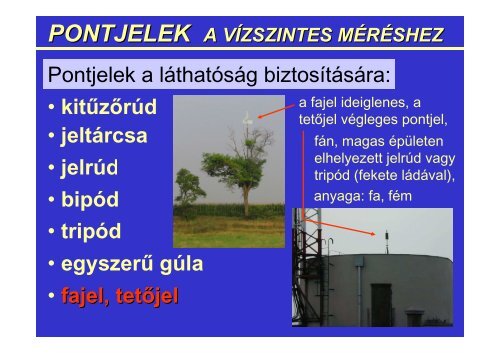 pontjelek a vízszintes méréshez