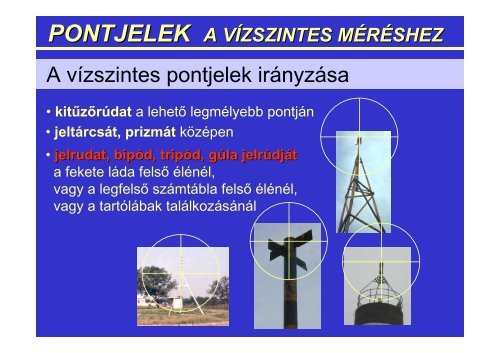 pontjelek a vízszintes méréshez