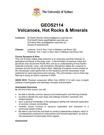 GEOS2114 Volcanoes, Hot Rocks & Minerals - School of Geosciences