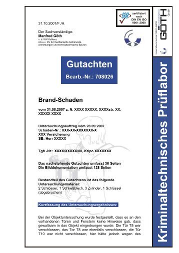 Gutachten Bearb.-Nr.: 708026 Brand-Schaden