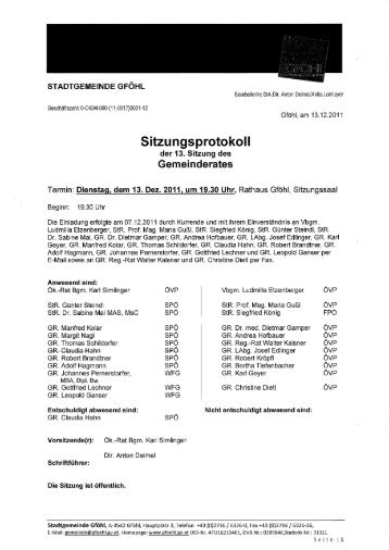 Sitzungsprotokoll - Stadtgemeinde Gföhl