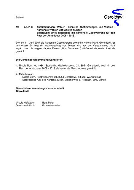 2. Juni - Protokoll - Geroldswil