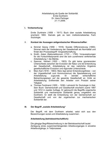 Arbeitsteilung - Solidarität, Durkheim - Gemeindeforschung.de