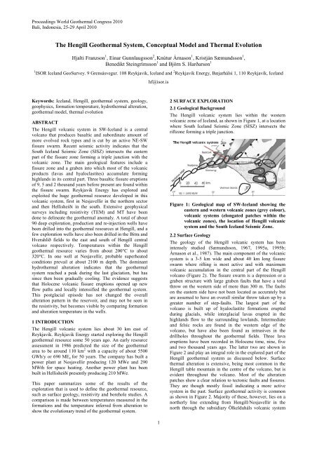 The Hengill Geothermal System, Conceptual Model and Thermal ...