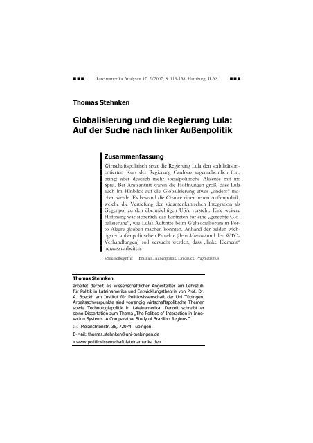 Globalisierung und die Regierung Lula - GIGA German Institute of ...