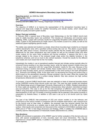 GEWEX Atmospheric Boundary Layer Study (GABLS)