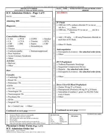 ICU Admission Order Set