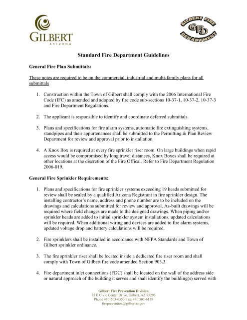 Standard Fire Department Guidelines Town Of Gilbert