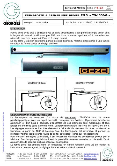 FERME-PORTE A CREMAILLERE DROITE EN 3 « TS-1500-G ...