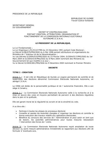 PRESIDENCE DE LA REPUBLIQUE REPUBLIQUE DE GUINEE ...