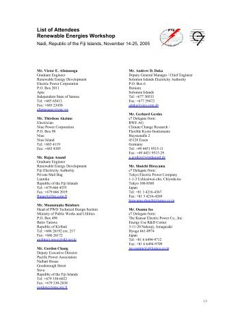 List of Attendees Renewable Energies Workshop