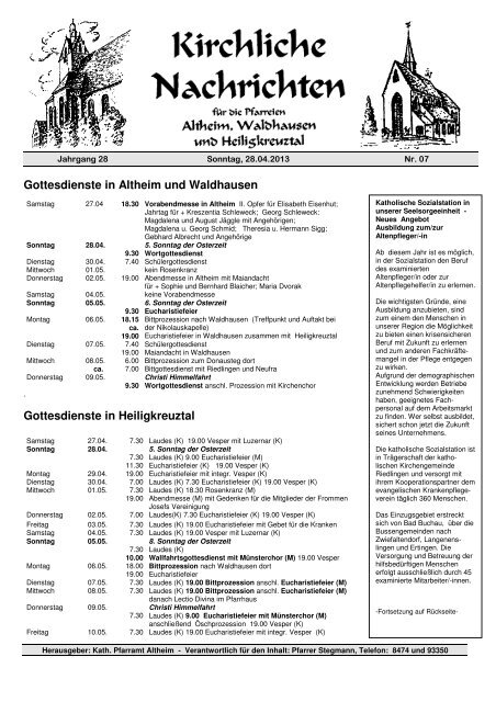 Gottesdienste in Altheim und Waldhausen Gottesdienste in ...