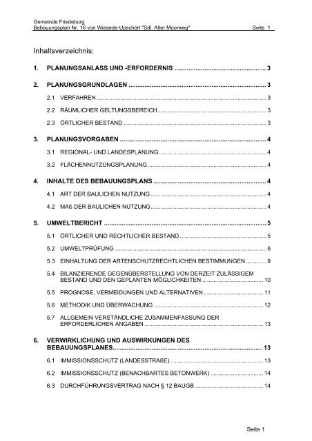 Begründung zum Bebauungsplan - Friedeburg