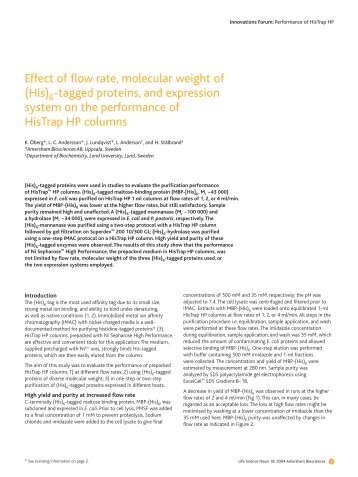 Effect of flow rate, molecular weight of (His) -tagged proteins, and ...